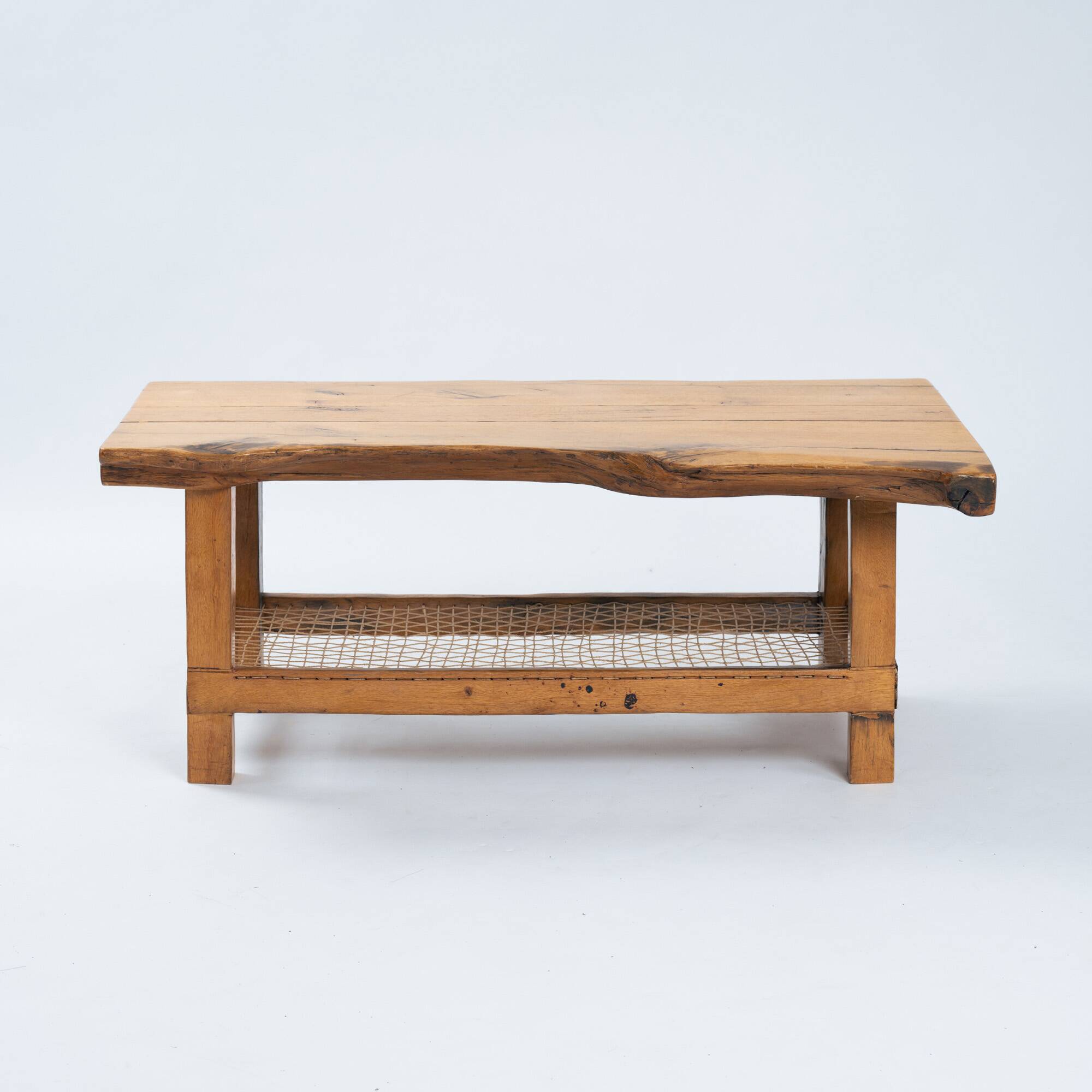 Oak coffee table with lower rope shelf, 1970s
