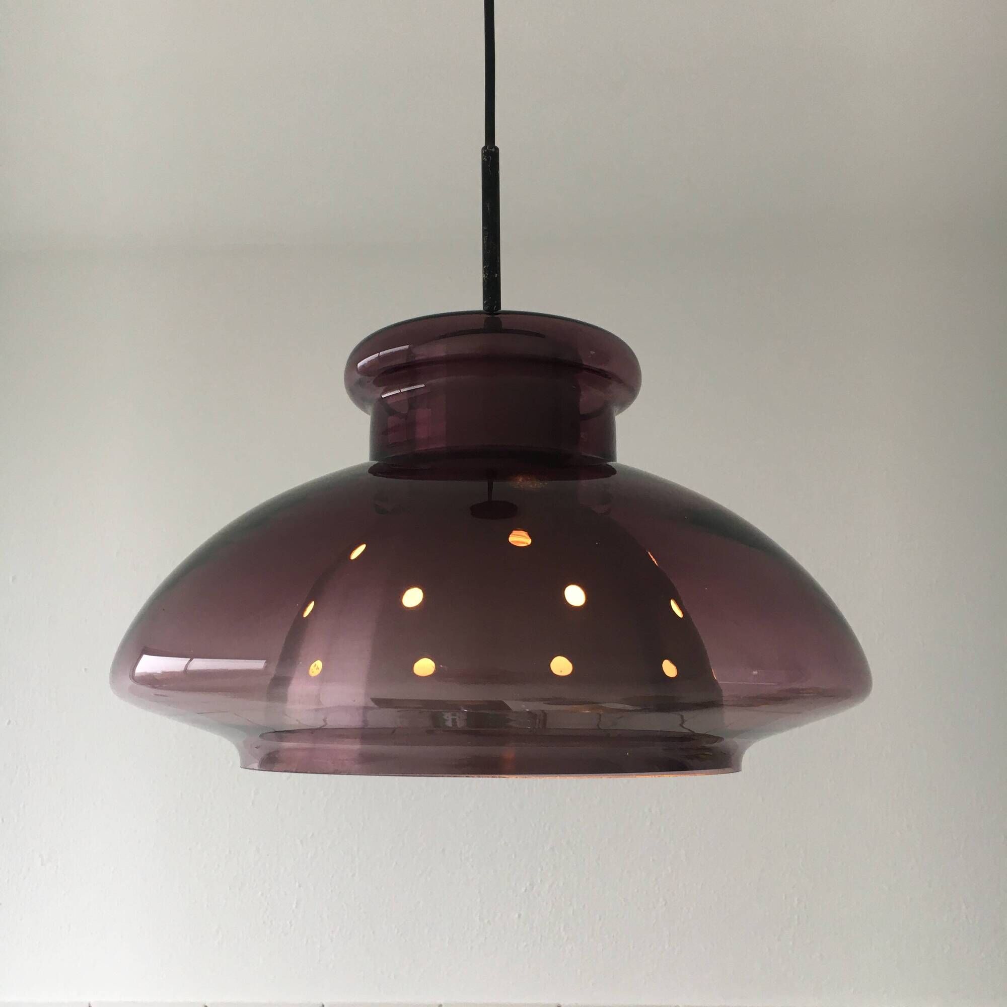 Doria Leuchten Germany Mid Century hanging lamp purple glass space age, 197