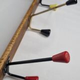 Vintage coat rack, three double tricolor hooks, 50-60s, 53 cm