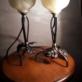 Duo of lamps iron forge and tulip 1920/30
