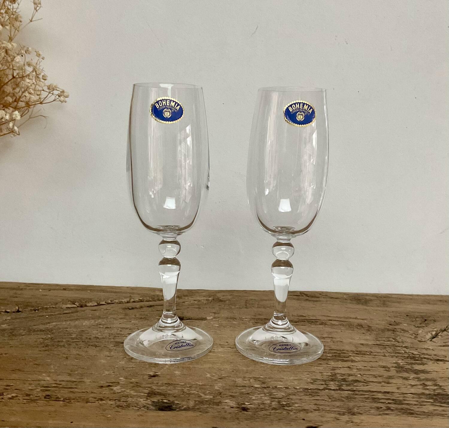 5 small Bohemian crystal flutes