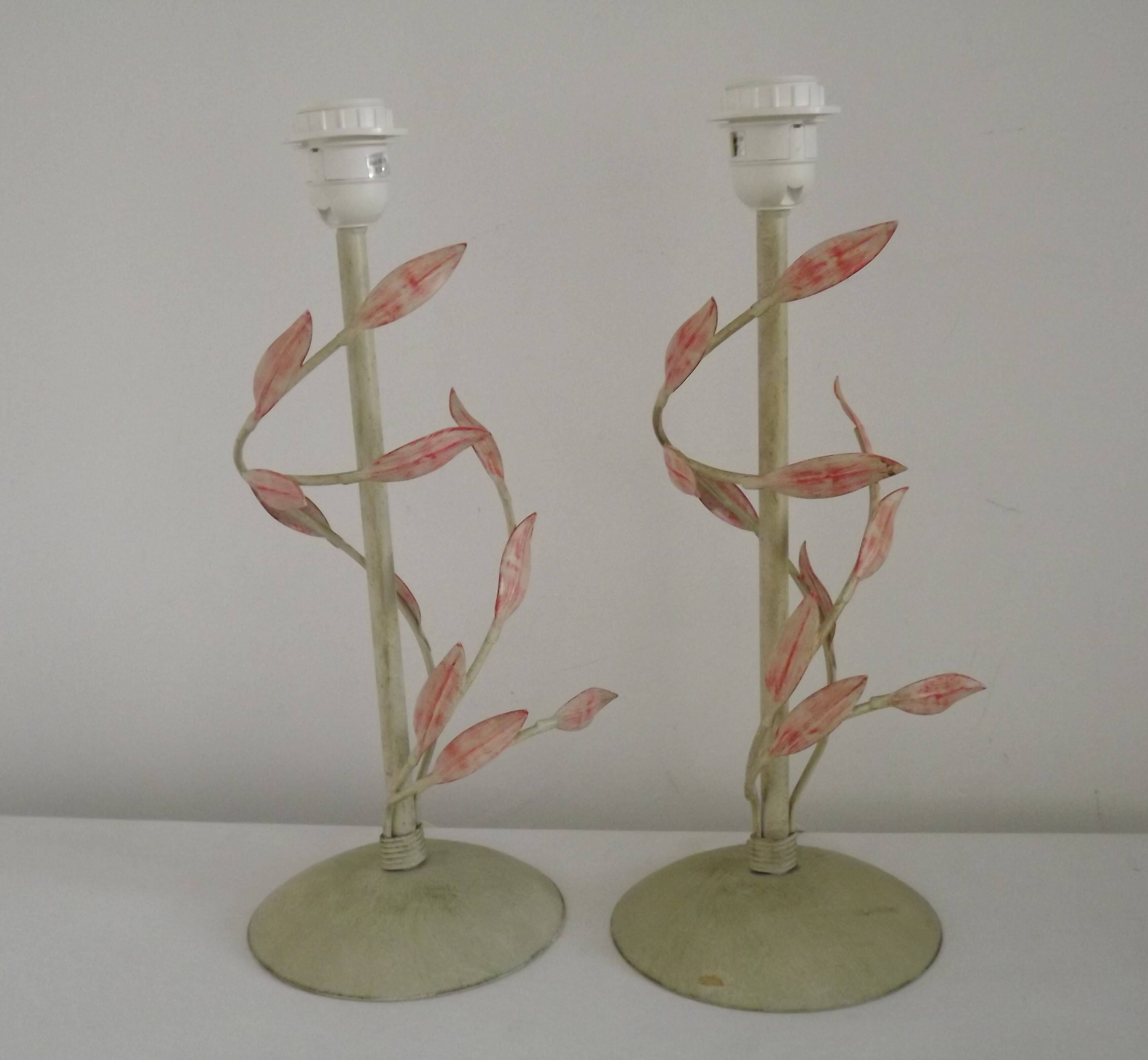 Pair Of French Vintage Metal Table Lamps With Scrolling Leaf Detail