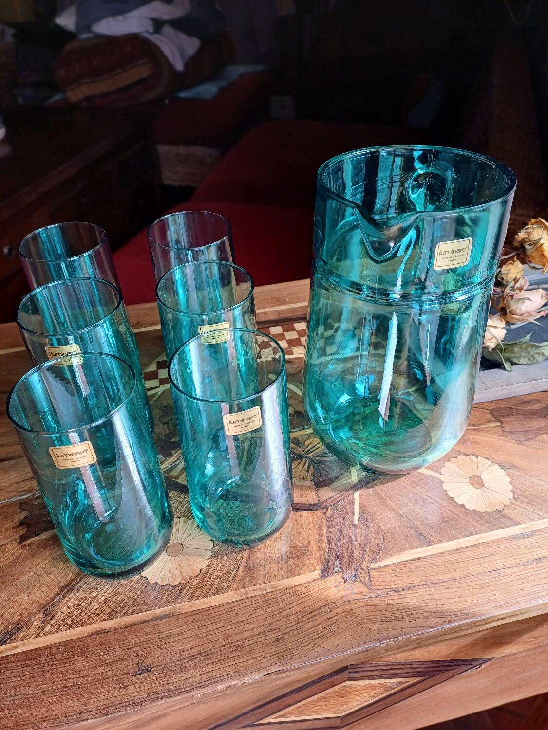 1 set of 6 glasses + the pitcher from Cristallerie D'Arc