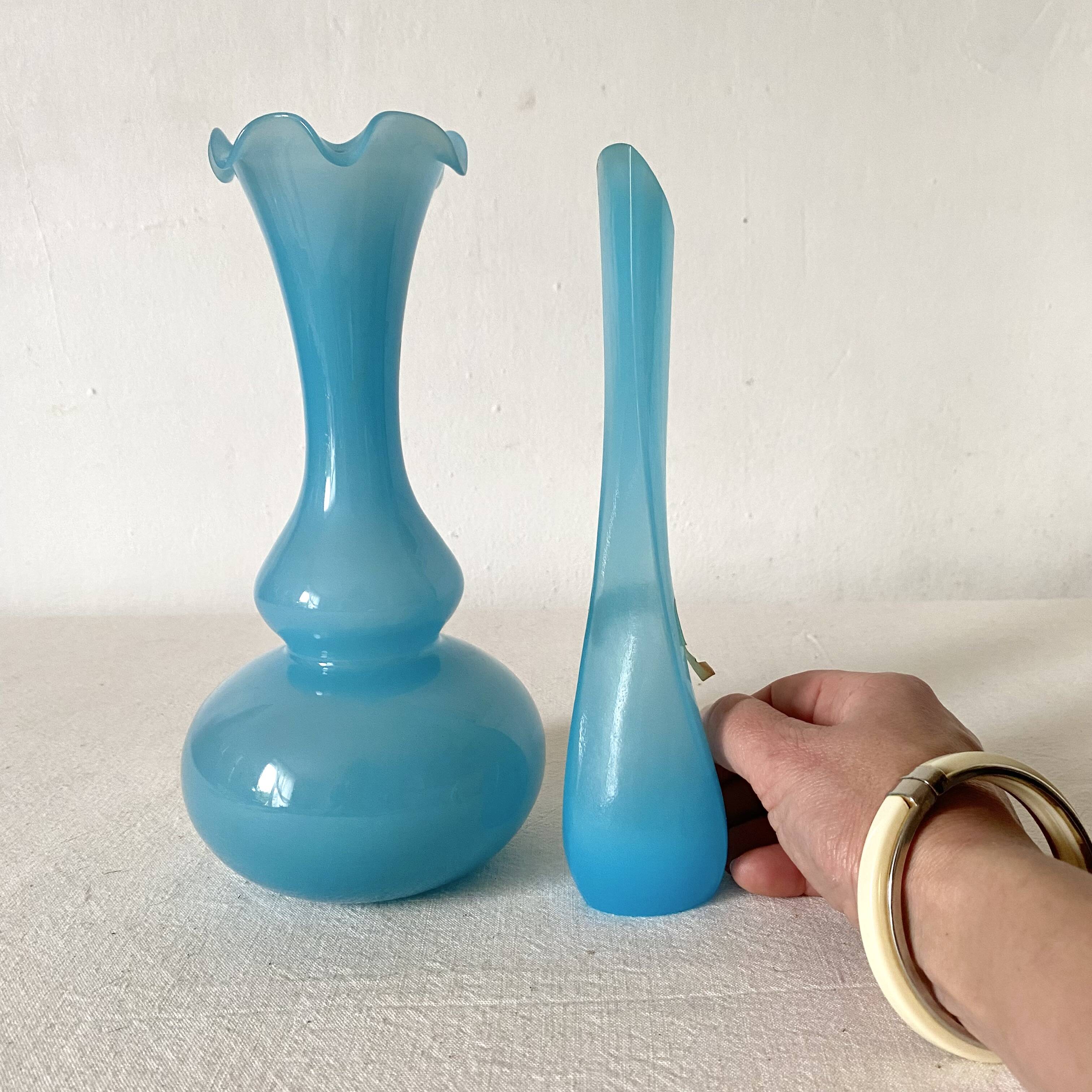 Blue opaline soliflore vases