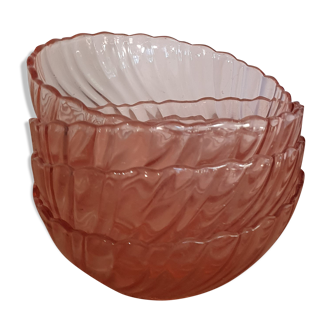 Set of 4 pink glass bowls