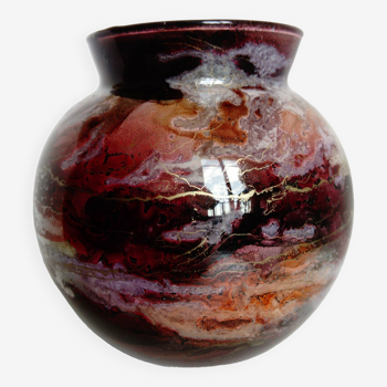 Large lacquered glass ball vase signed Jean Noel Bouillet