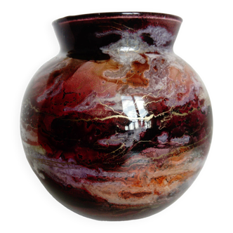 Vase boule en verre laqué signé Jean Noel Bouillet