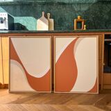 Taupe and black diptych painting