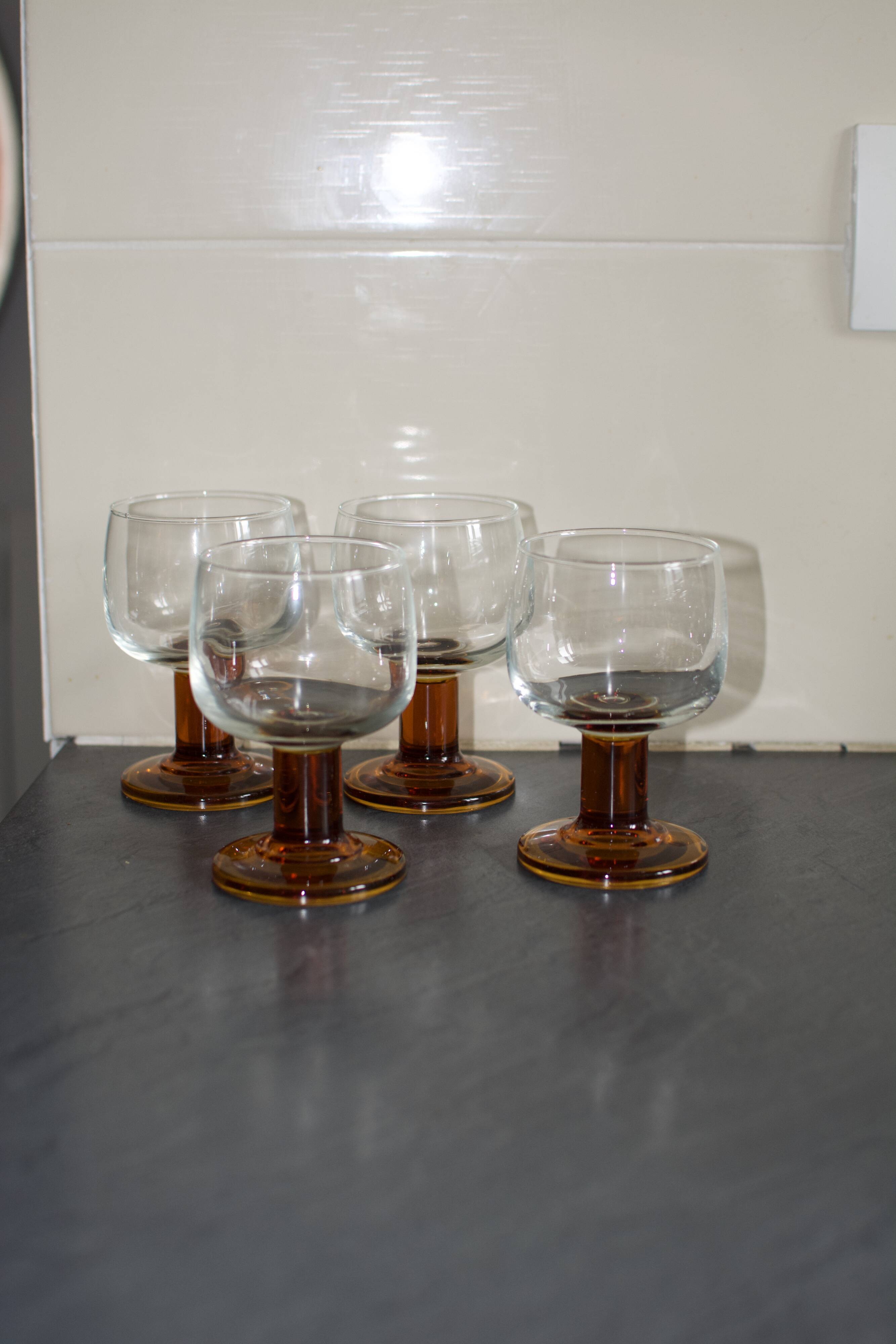 Vintage 70s glasses with amber block feet