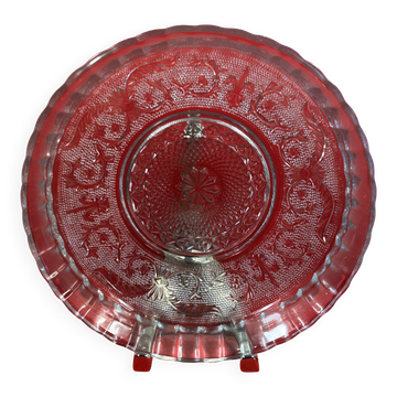 Large glass dish - Decorated with scrolls and lilies