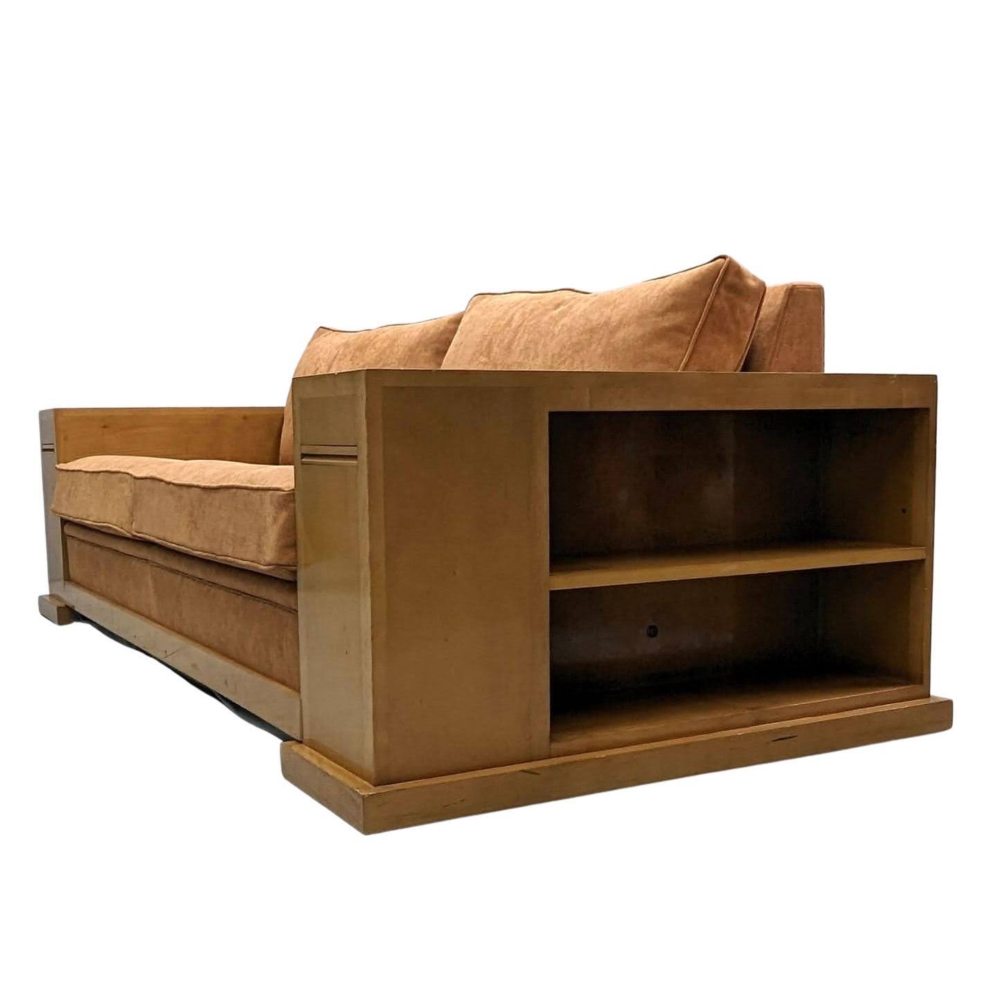 Key Largo Hugues Chevalier sofa Art Deco style in sycamore and suede