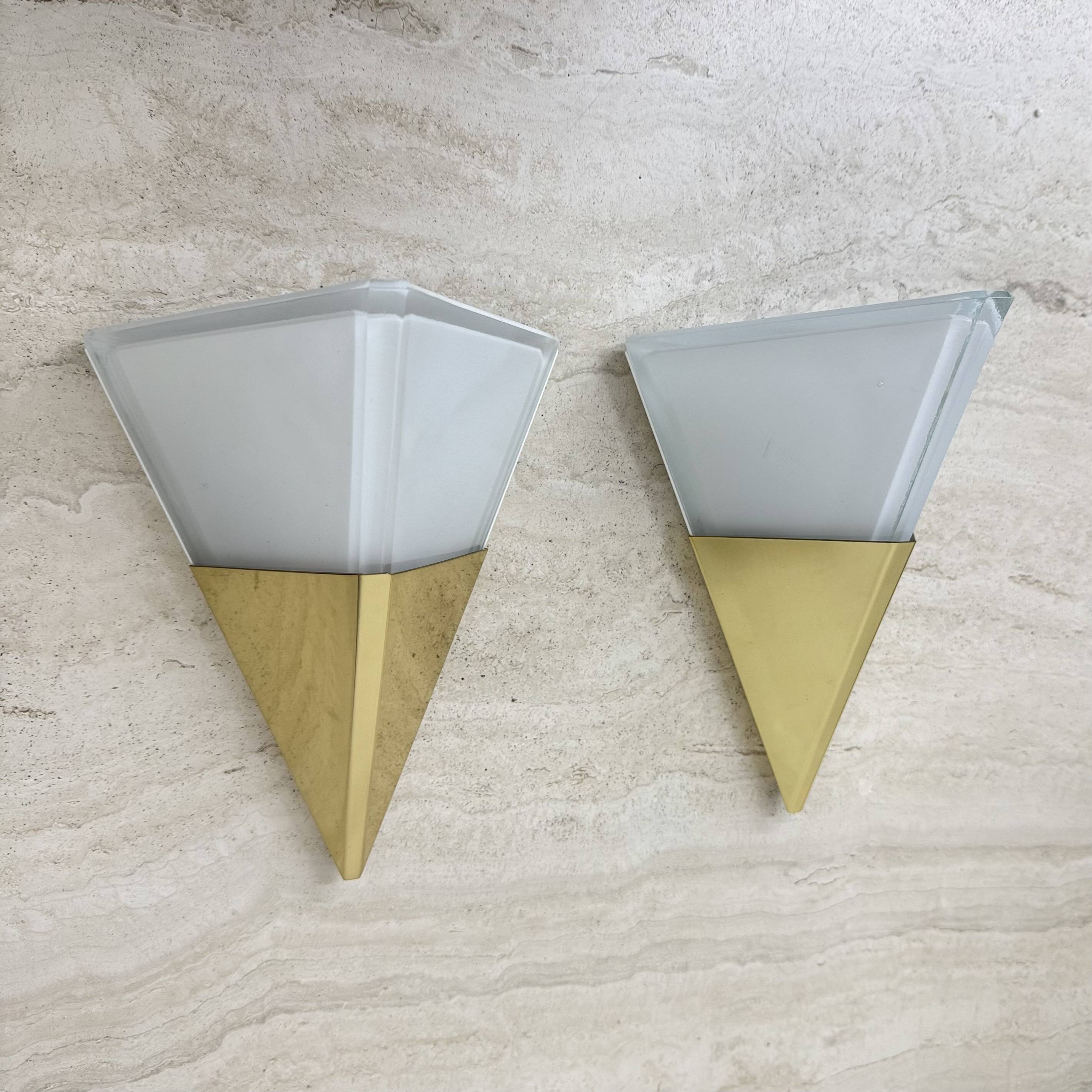 Set of 2 Limburg Glashütte brass and glass wall lamps sconce , 1970s