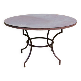 Garden table with wrought iron base