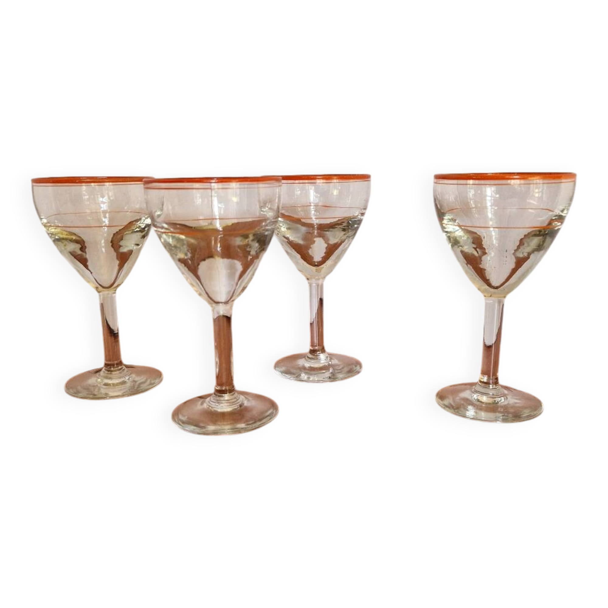 Set of 4 Blown Glass Bistro Glasses with Red Rim