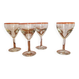 Set of 4 Blown Glass Bistro Glasses with Red Rim