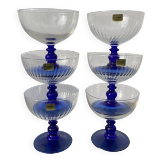 6 Luminarc blue glass standing bowls