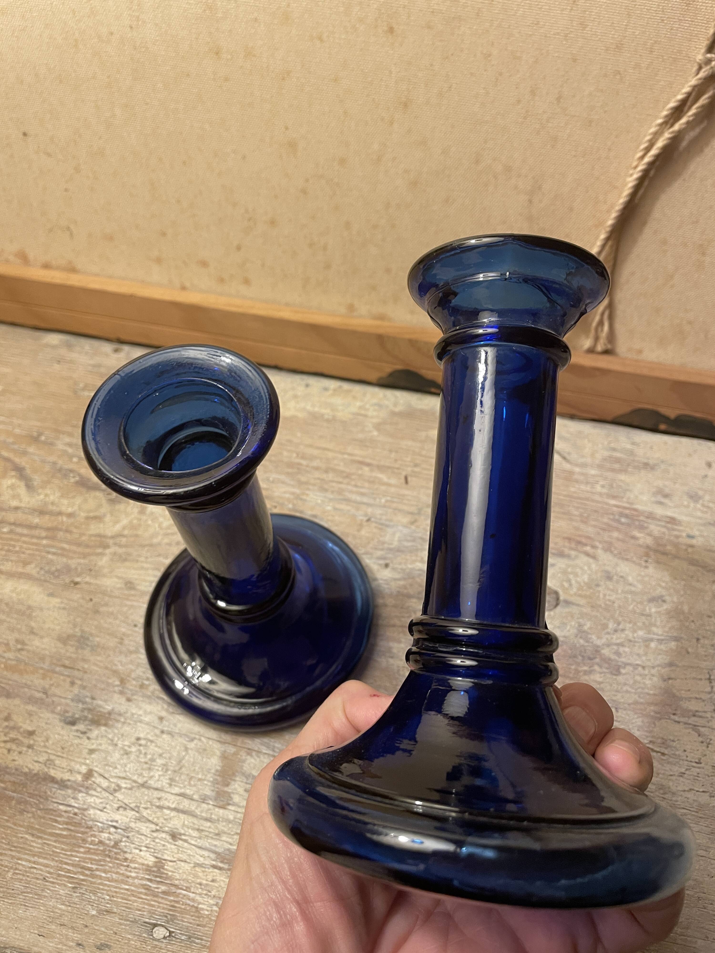 Pair of glass candle holders