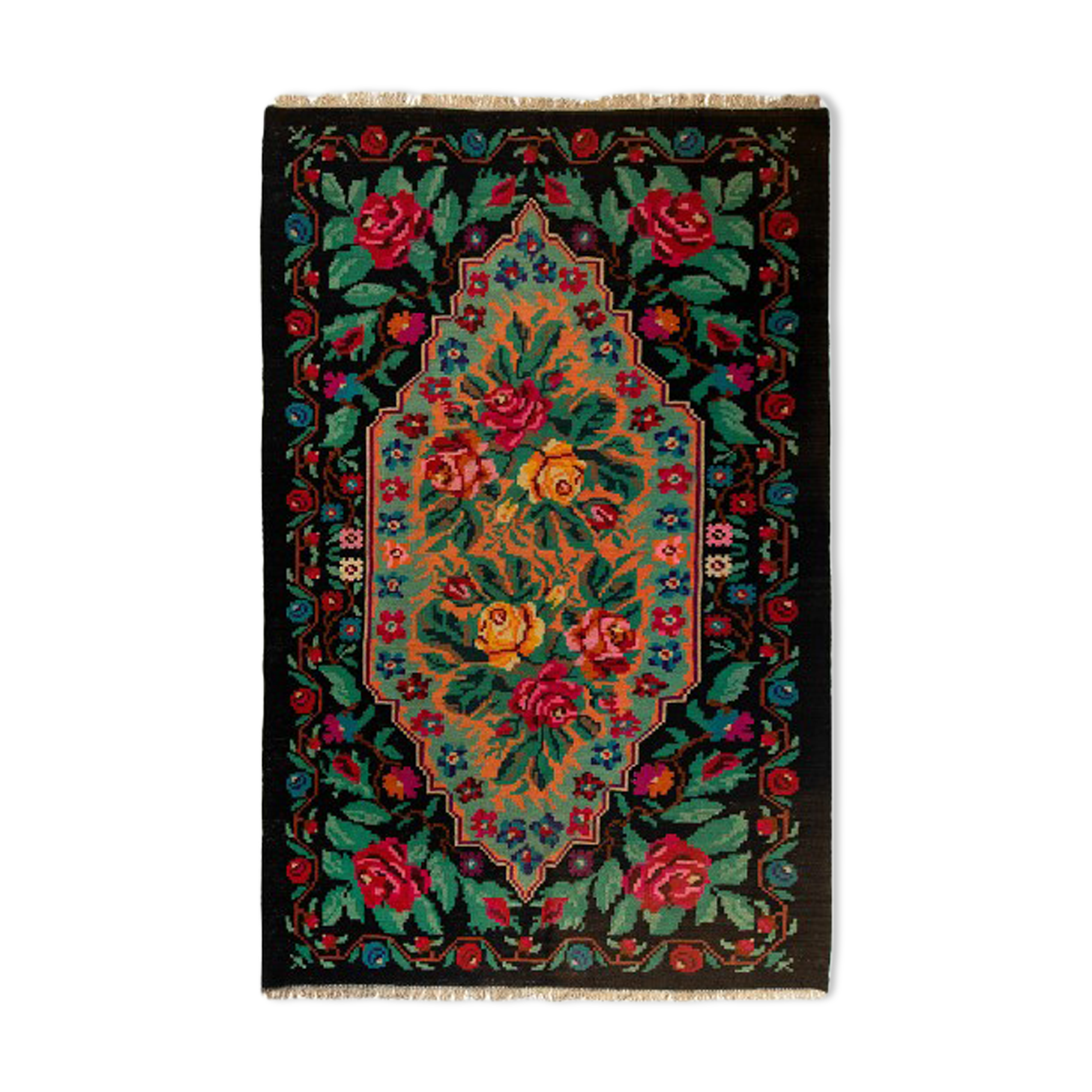 Vintage/handmade floral rug from 1970s, ukraine(moldova)