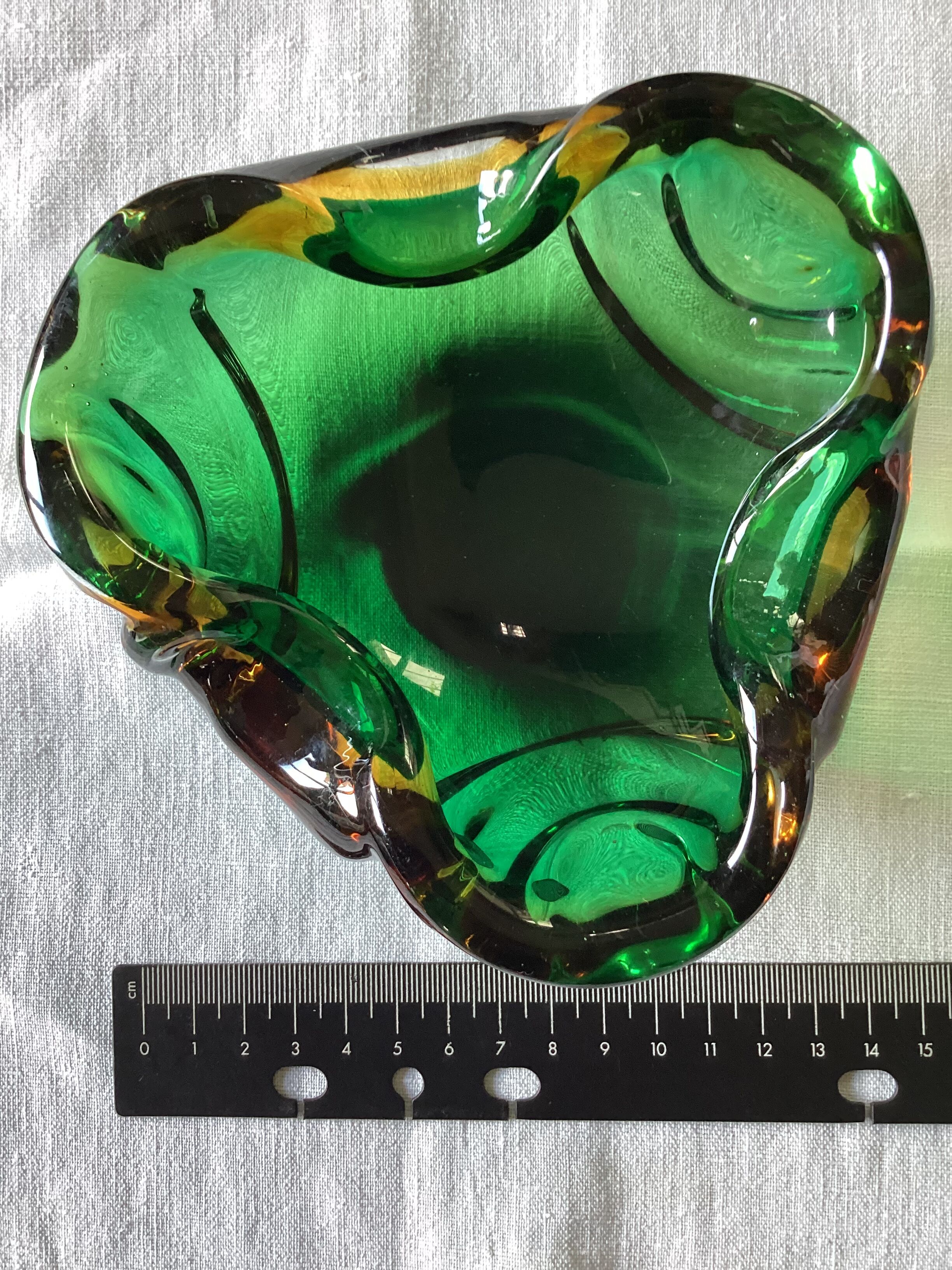 Murano-style colored glass ashtray, circa 1960s. Dimensions: H-6cm- W-14cm-
