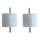 Pair Vintage Glass & Brass Wall Lights
