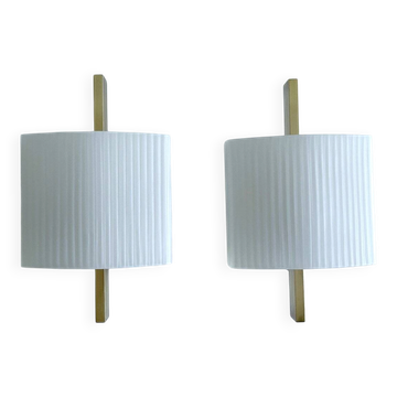 Pair Vintage Glass & Brass Wall Lights