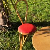 Coffee table & 2 vintage bamboo and rattan chairs 1950