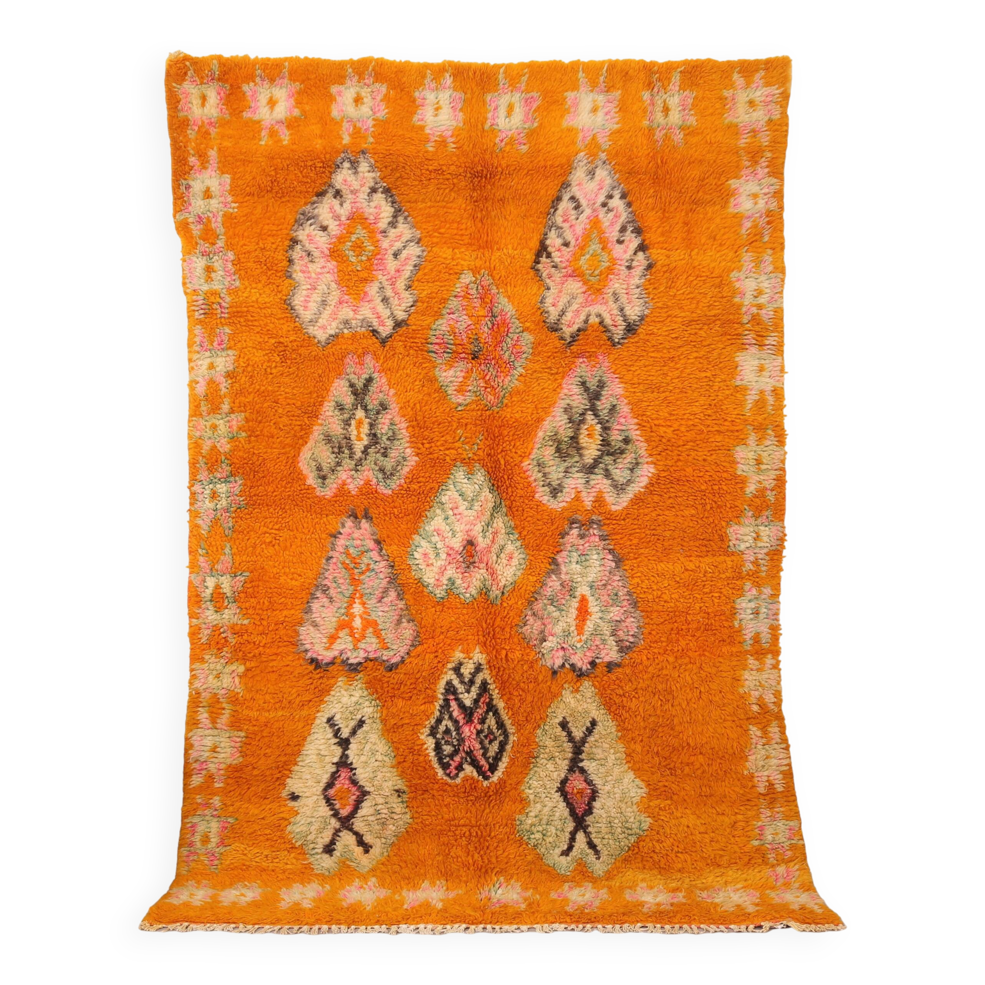 Tapis marocain vintage orange 153 x 228 cm - Authentique tapis berbère fait main