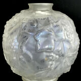 Pressed molded glass ball vase decorated with grape bunches