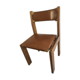 Leather and wood chair 70's