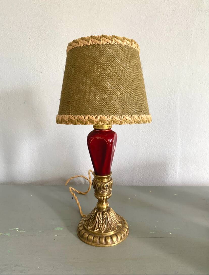 Lampe bronze, câble 2 M tissu neuf, abat-jour