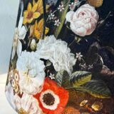 Lampe de table vintage chromée avec abat-jour fleuri