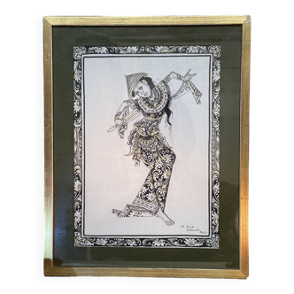 Indonesian engraving in frame enhanced with gold