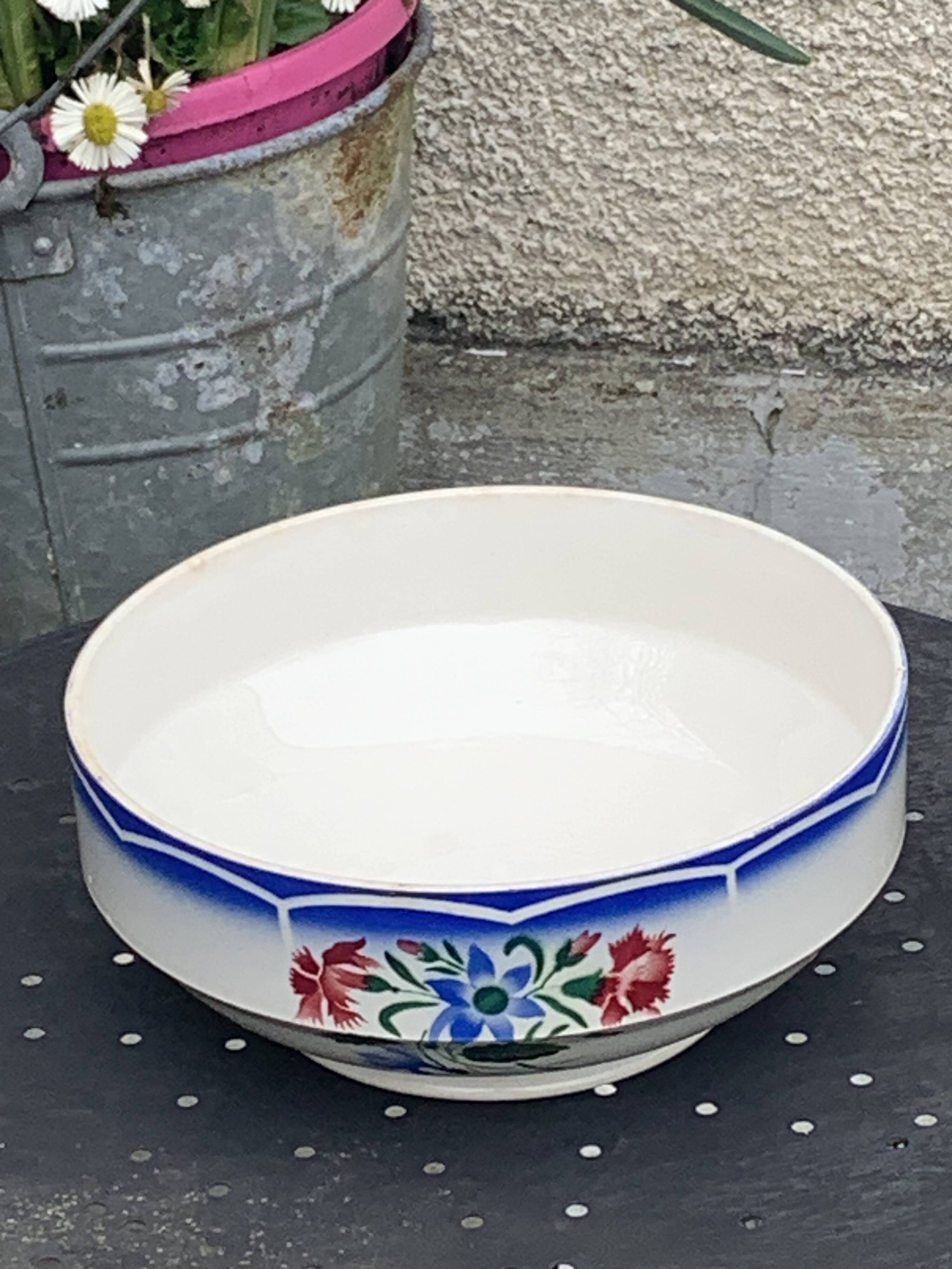 Salad bowl, Elorn model, Digoin and Sarreguemines, France, carnation motifs