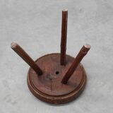 Rustic Wabi Sabi style solid oak tripod stool, France ca. 1850