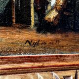 Dutch street scene oil painting in ornate frame signed Nijland