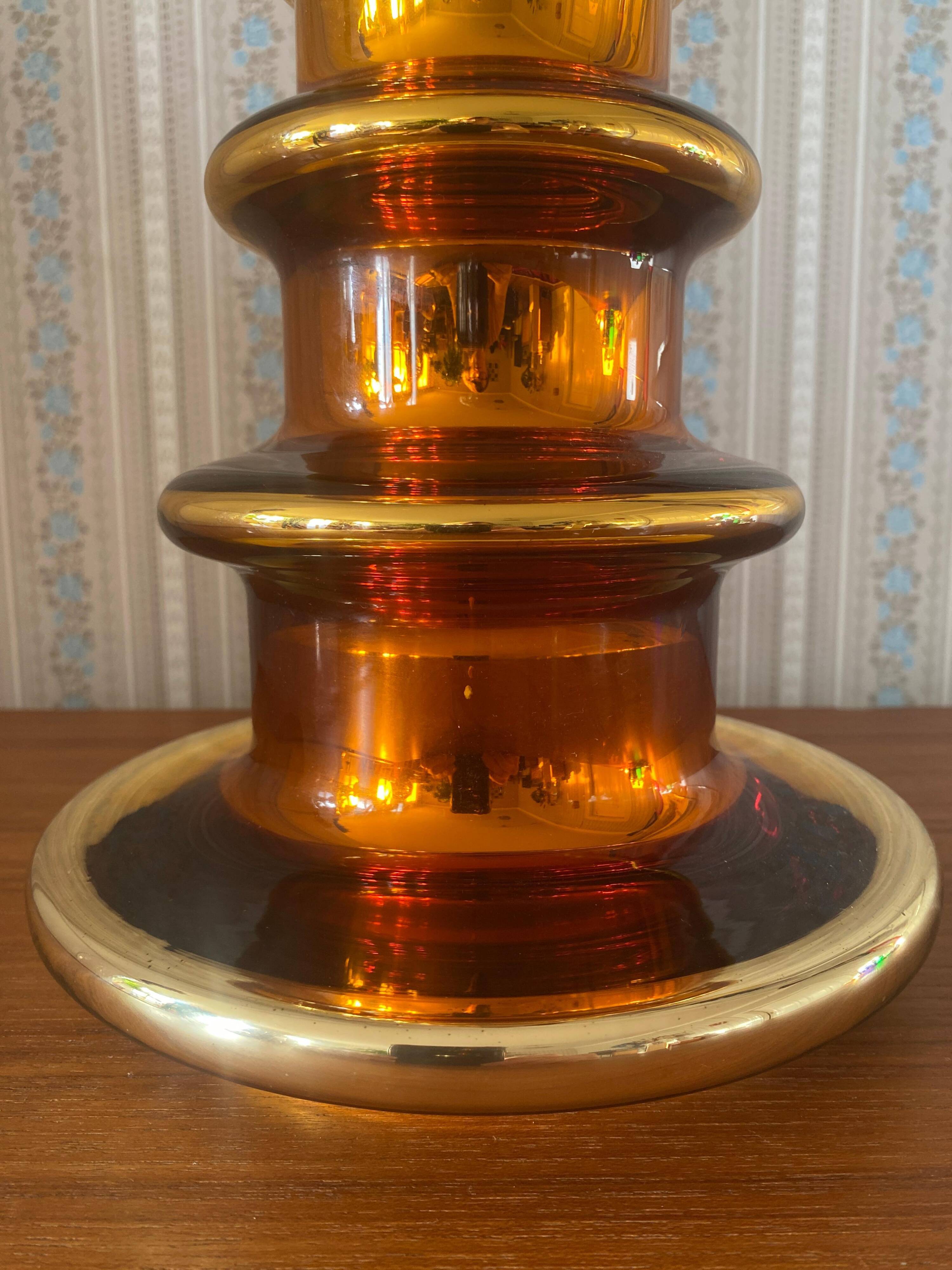 Metallic Amber Glass Table Lamp by Gustav Leek for Orrefors, 1960s