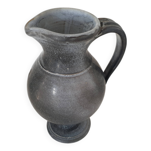 Pichet en céramique Gris / Noir signé TL Corti - hauteur 25cm