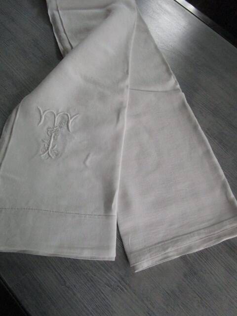 Antique cotton sheet: 310x210cm with openwork embroidery/monogrammed