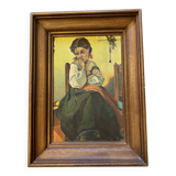 Portrait de jeune fille huile sur toile signature illisible europe de l'est