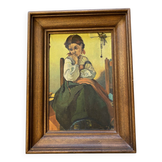 Portrait of a young girl oil on canvas illegible signature eastern europe
