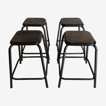 Ensemble de 4 tabourets d’école années 60 vintage