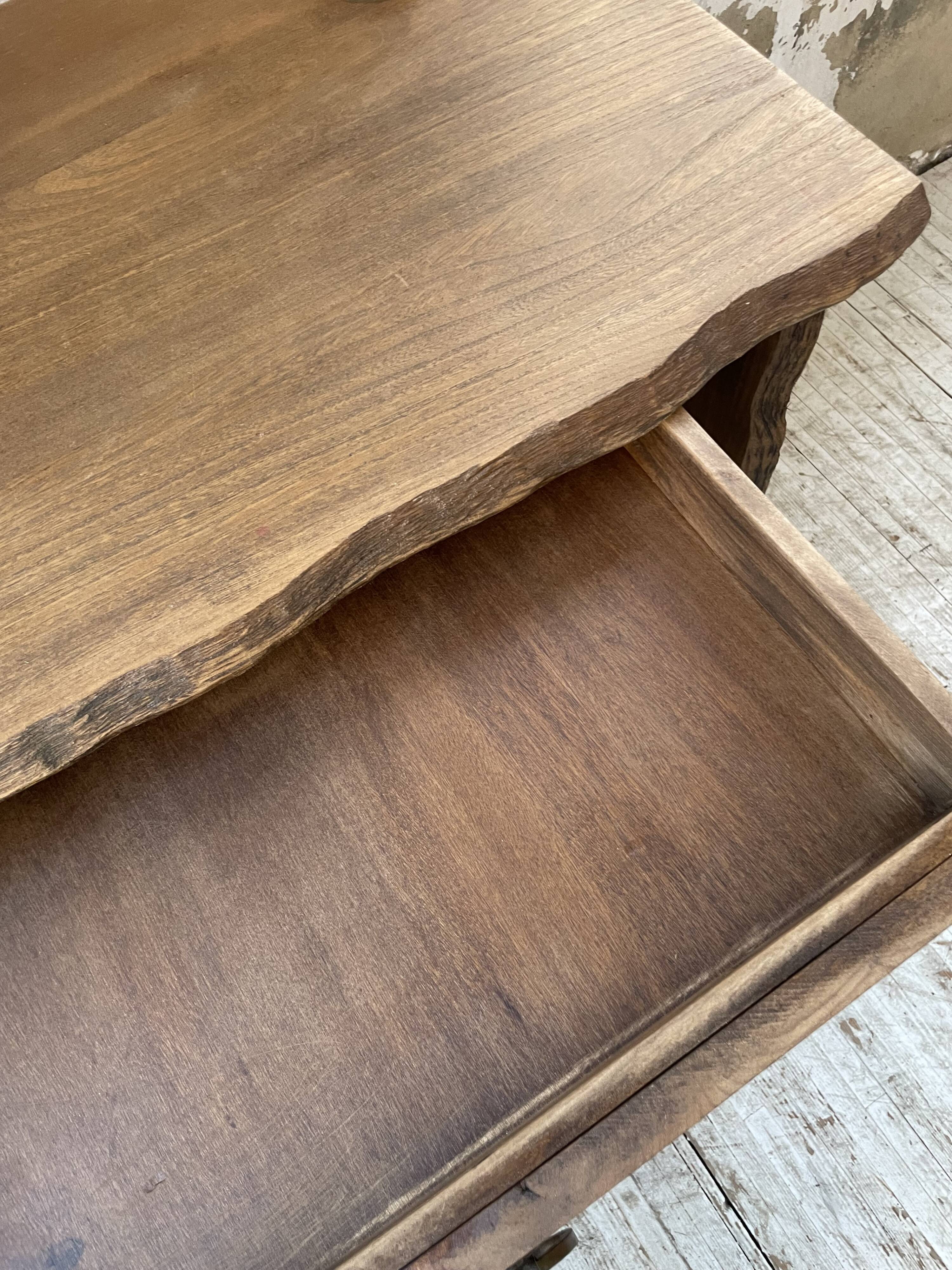 Brutalist desk in elm, signed Aranjou.