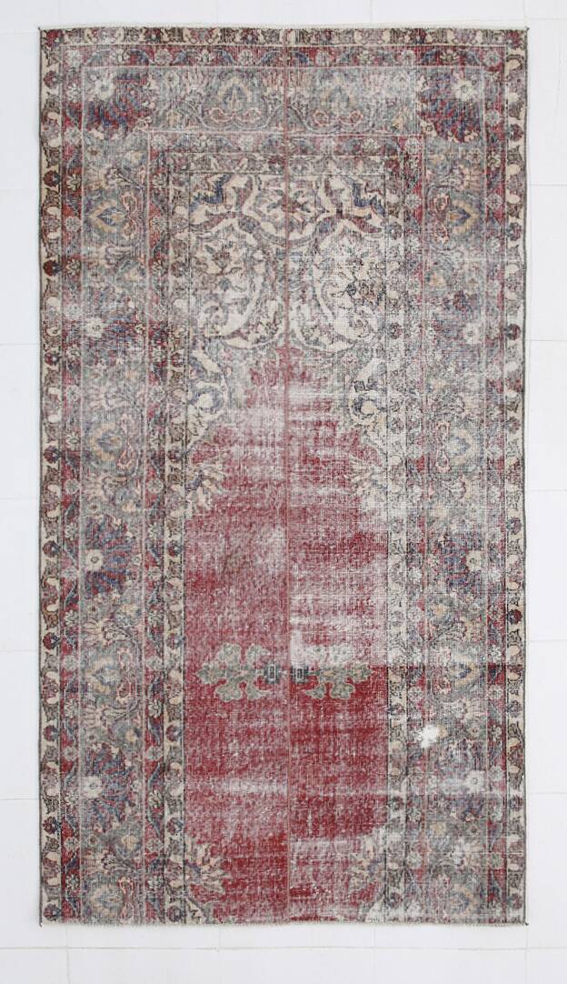 4x7 Red & Cream Vintage Area Rug 126x236Cm SK 17738