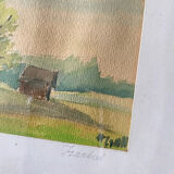 Framed watercolor landscape signed 1949