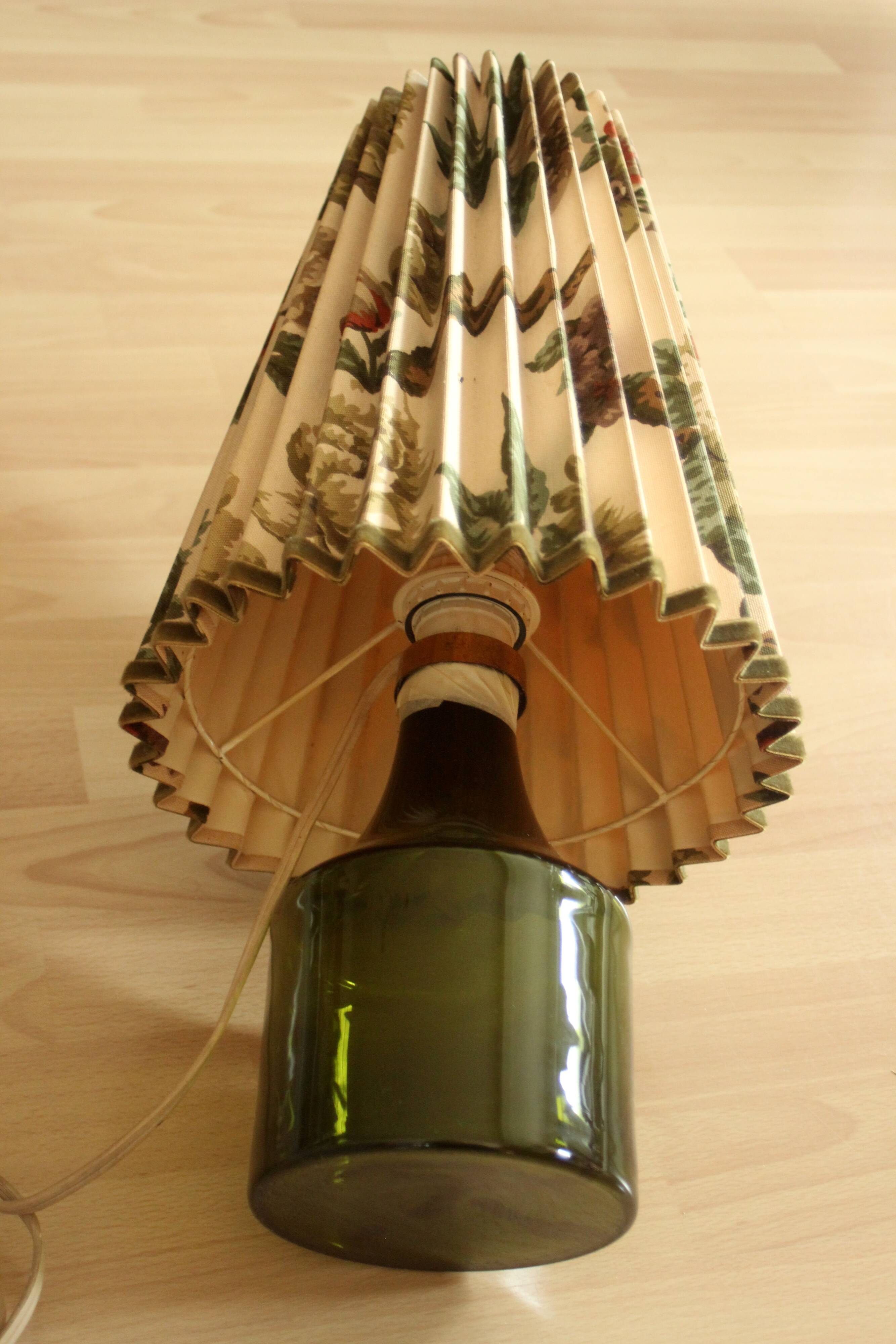 Rockabilly glass footed table lamp with a fabric lampshade, comes direct from the 1950s