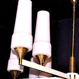 White and brass modernist chandelier, italy 1950's