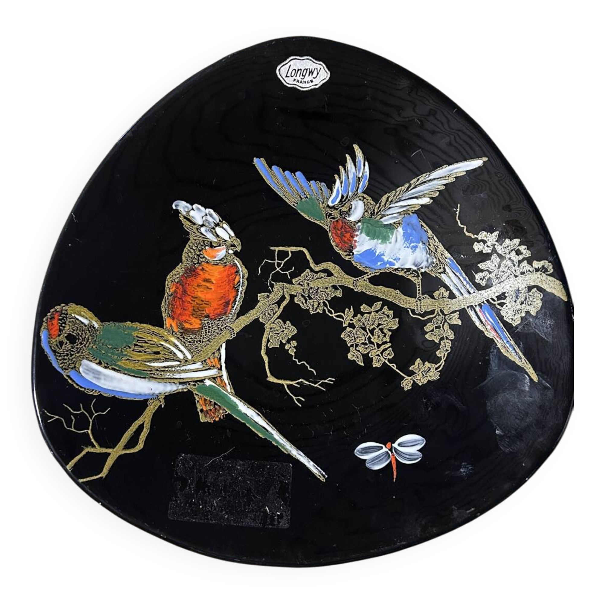 Assiette décorative Longwy Aubade 3522 – oiseaux peinte à la main