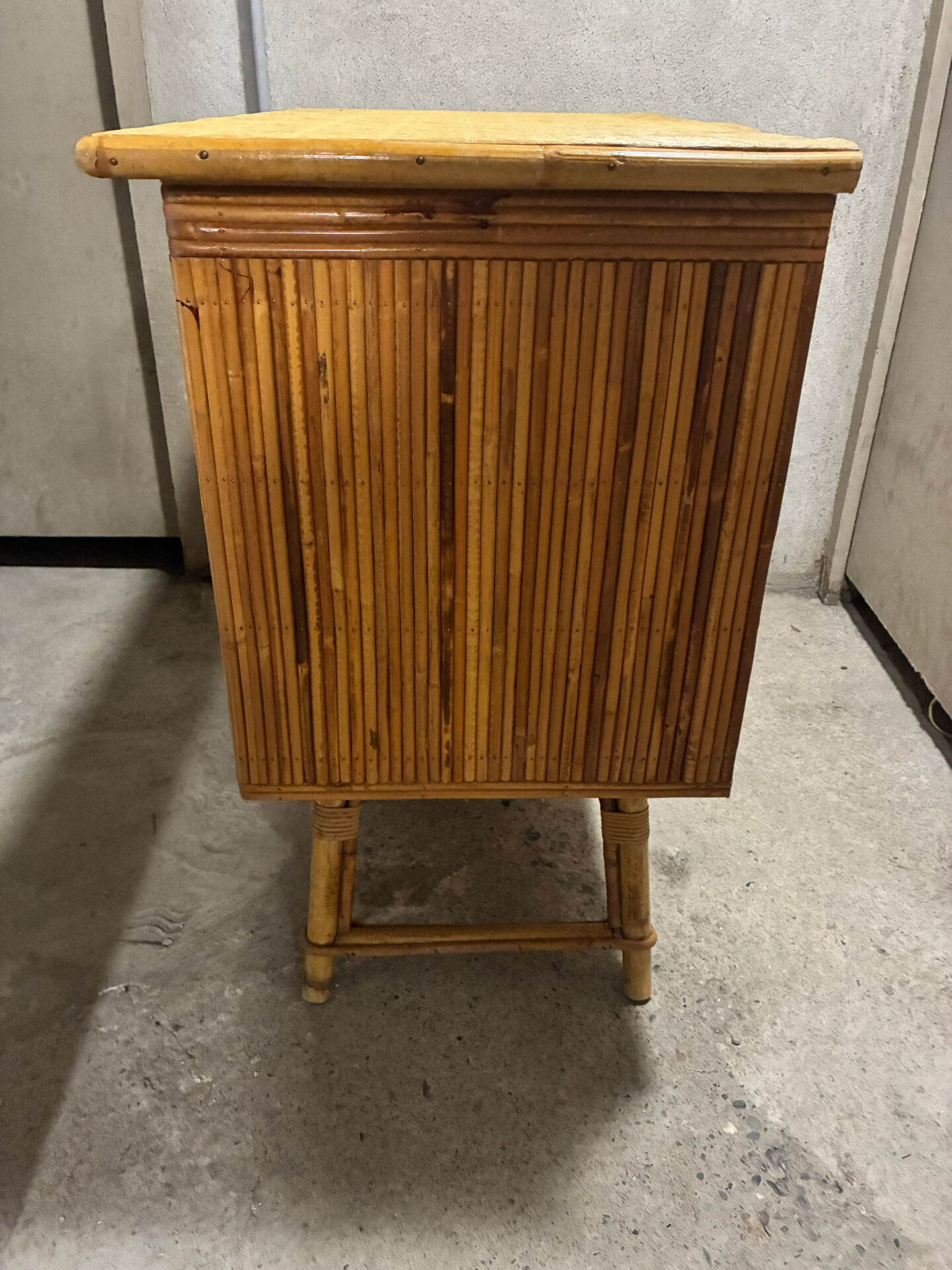 Vintage rattan bar cabinet by Dlg Audoux Minet