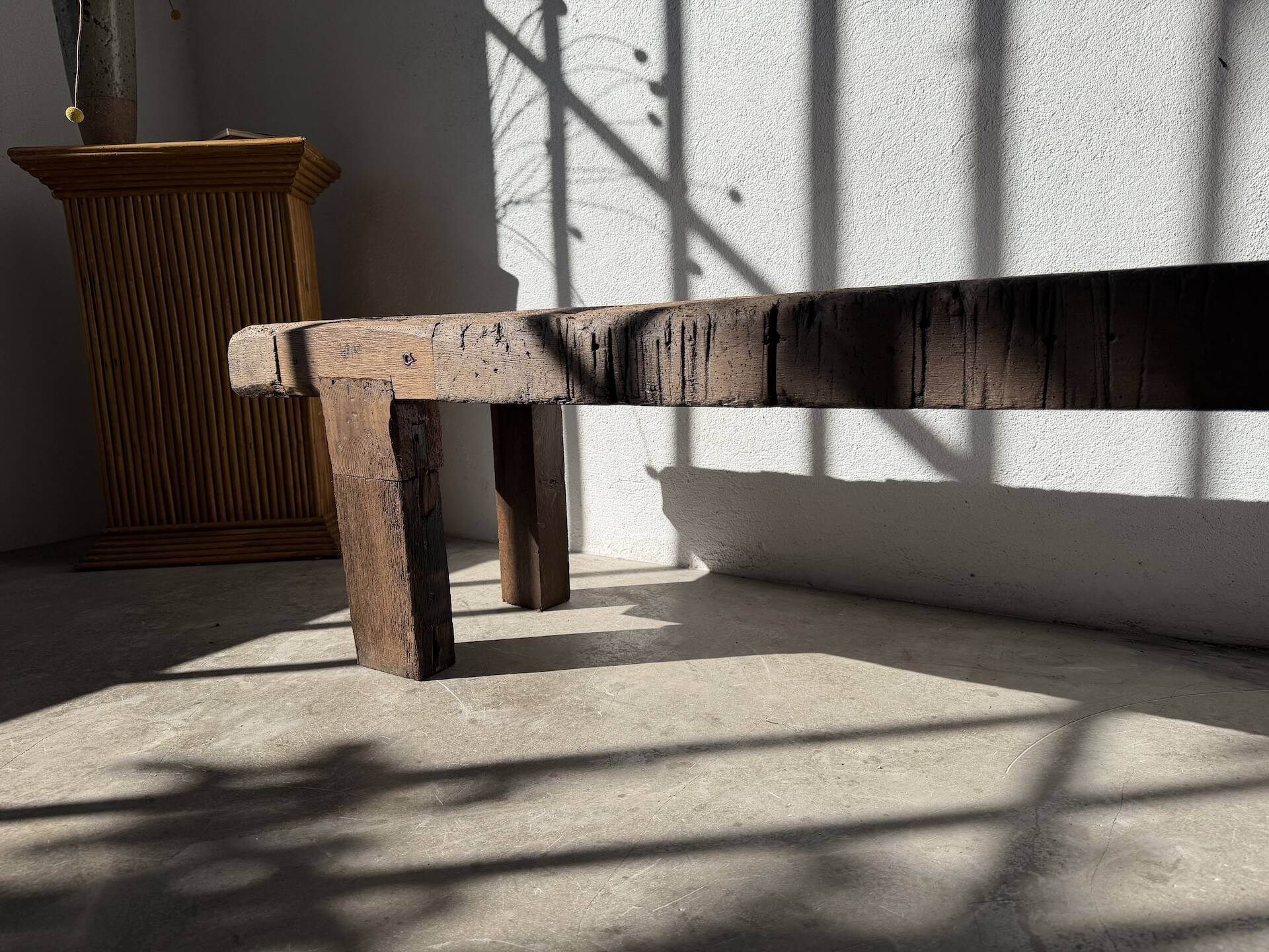 Brutalist Oak Bench – Unique Piece, 20th Century Folk Art