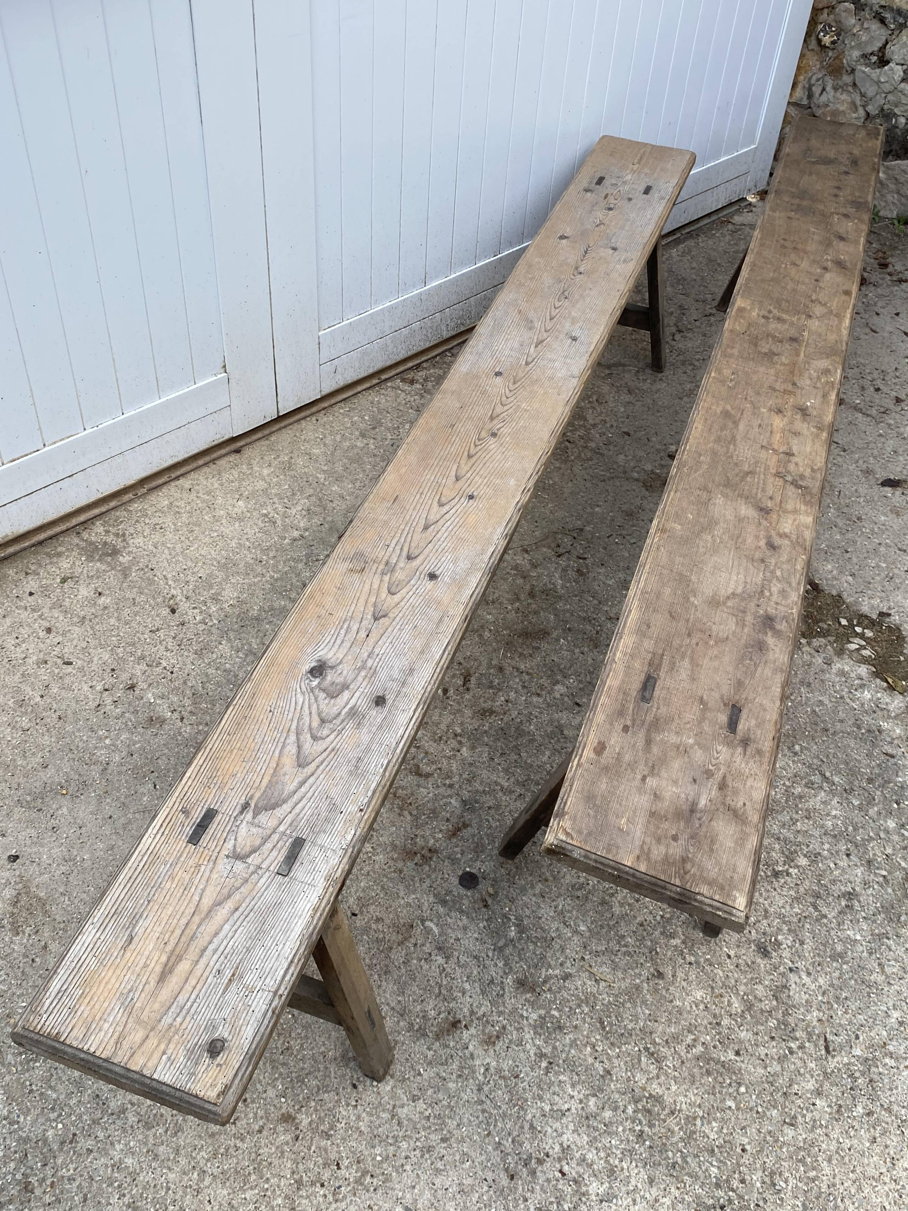Pair of solid wood farmhouse benches 220cm for rustic farmhouse table.